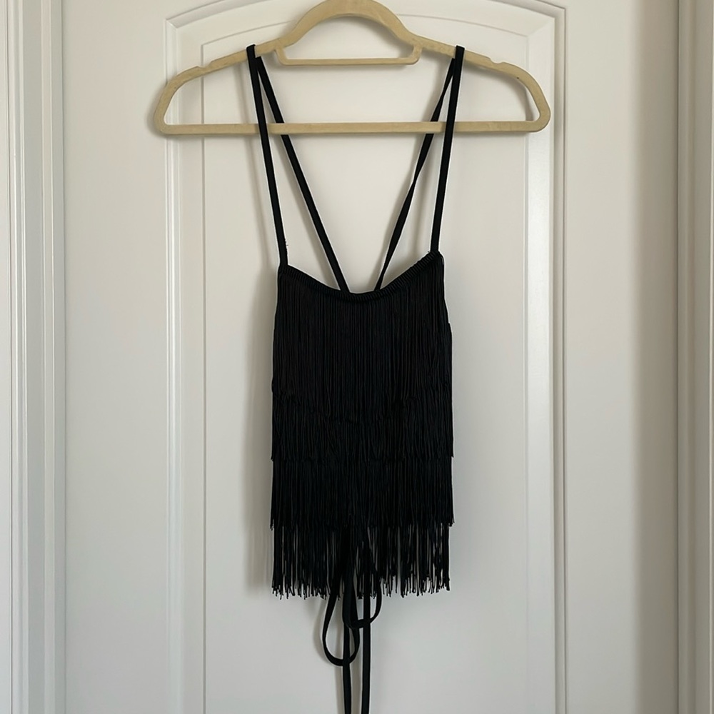 SHEIN tie back fringe crop top